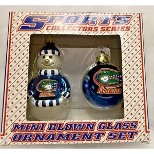 Florida Gators Blown Glass Ornament Set Mini UF Snowman Christmas Topperscot